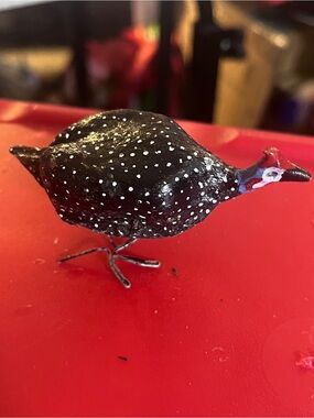 Handcrafted Black Spotted Guinea Fowl Bird Figurine - Zimbabwe figurine